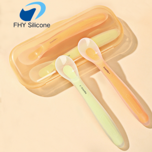 Liquid Silicone Two Color Baby Spoon with Storage Case