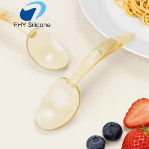 Silicone Fingerprint Curved Handle Baby Spoon for Toddler Self-Feeding