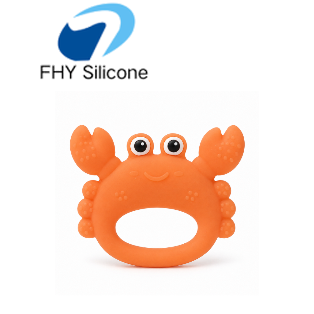 Silicone Crab Baby Teether with Textured Claws and Easy-Grip Handle