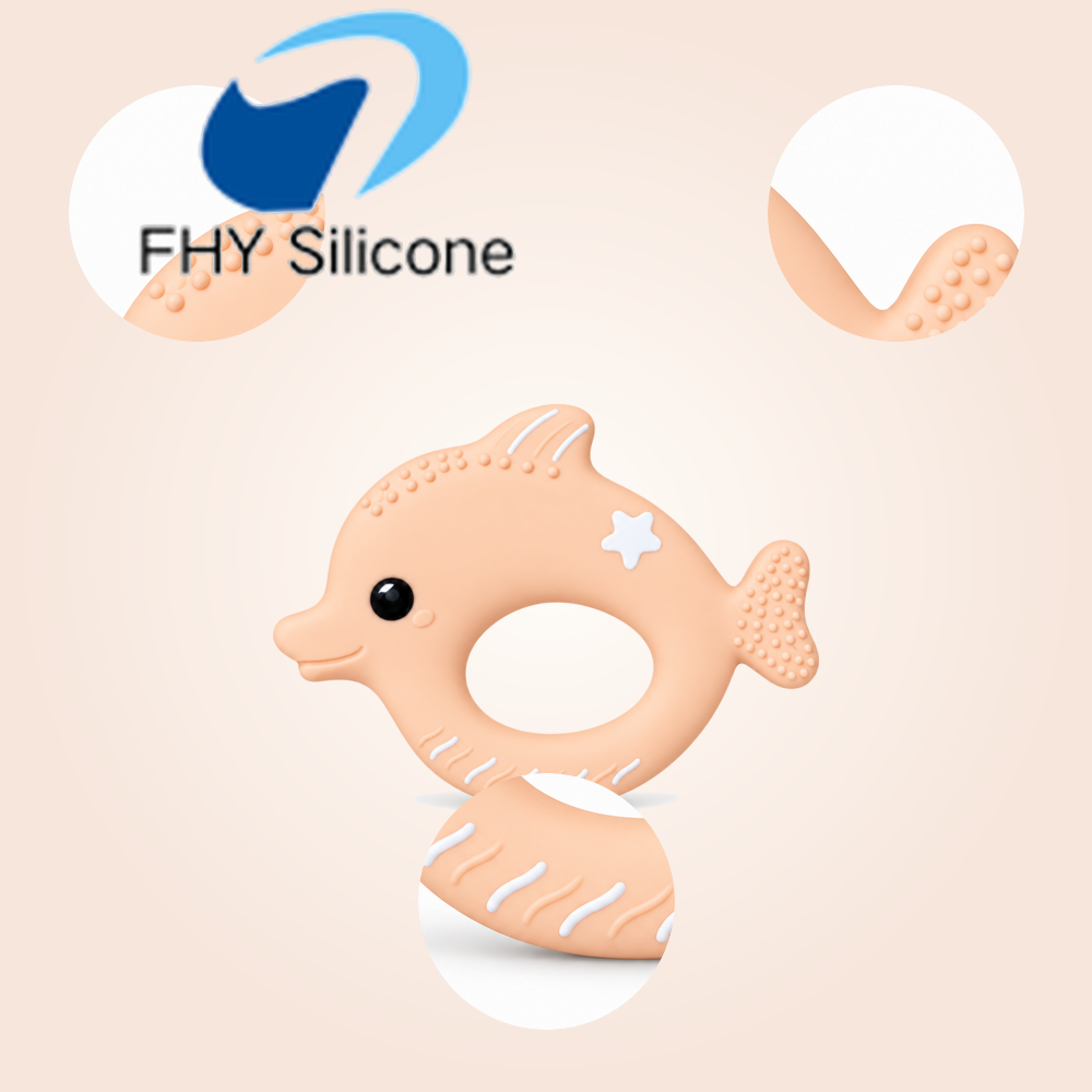 Silicone Dolphin Baby Teether with Textured Surface and Easy-Grip Handle - Image 3